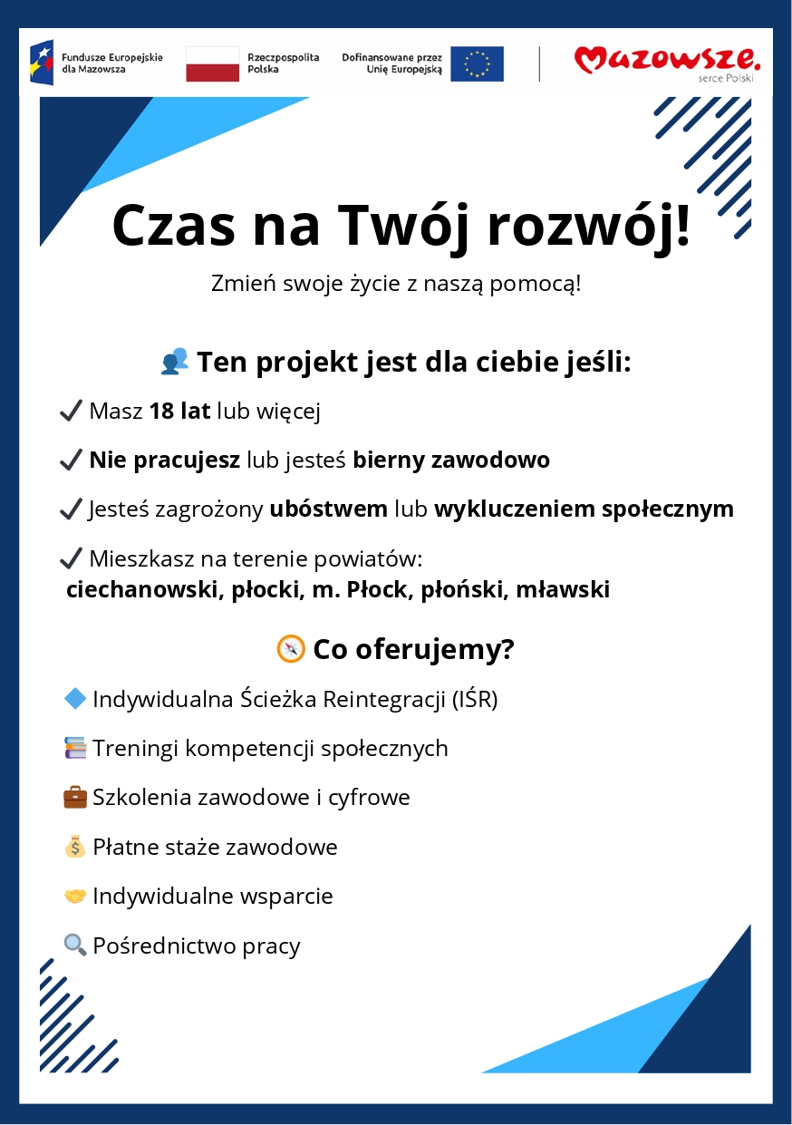 Zdjęcie artykułu Informacja o możliwości wzięcia udziału w projekcie „Czas na Twój rozwój”