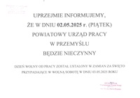 Zdjęcie artykułu ⚠️Godziny Pracy Powiatowego Urzędu Pracy – 2 Maja 2025 r.⚠️