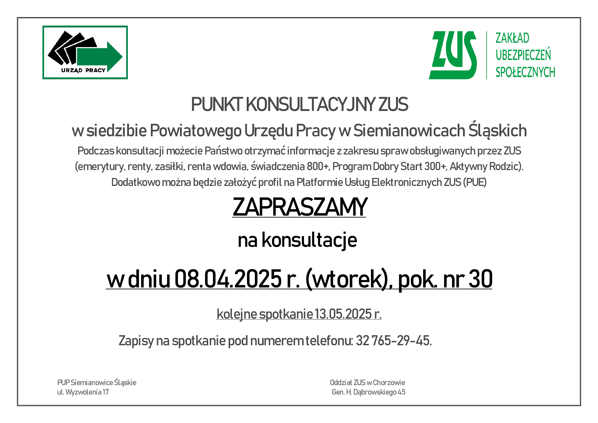 Zdjęcie artykułu PUNKT KONSULTACYJNY ZUS