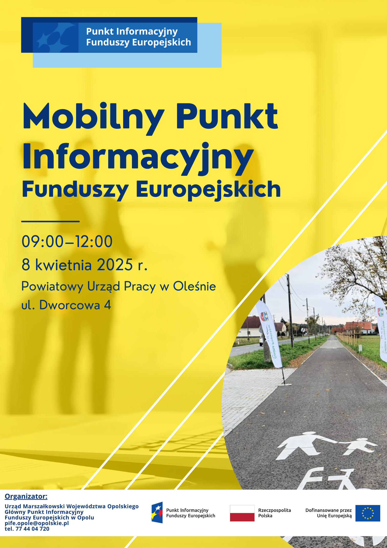 Na plakacie w dolnym prawym rogu widoczna ścieżka pieszo rowerowa na dalszej części strony na żółtym tle informację dotyczące spotkania.