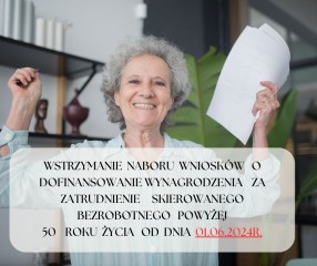 Zdjęcie artykułu Wstrzymanie naboru wniosków na dofinansowanie wynagrodzenia za zatrudnienie bezrobotnego powyżej 50 roku życia