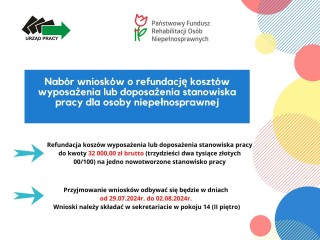 Zdjęcie artykułu Nabór wniosków o refundację kosztów wyposażenia lub doposażenia stanowiska pracy dla osoby niepełnosprawnej